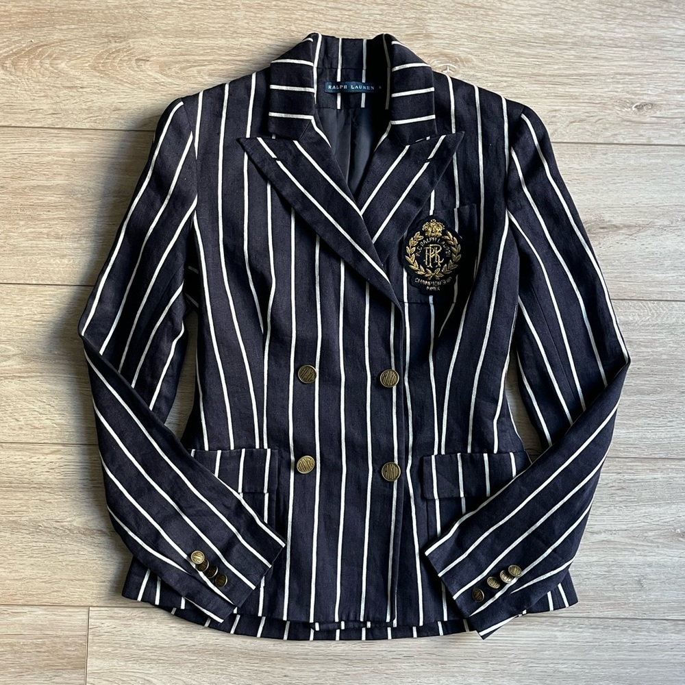 Ralph Lauren Blue Label Linen Pinstripe Blazer, Navy 08’ SAMP